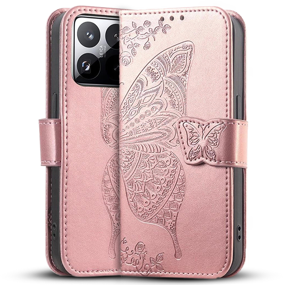Klapphülle Für Xiaomi 15t Pro, Schmetterling, Roségold