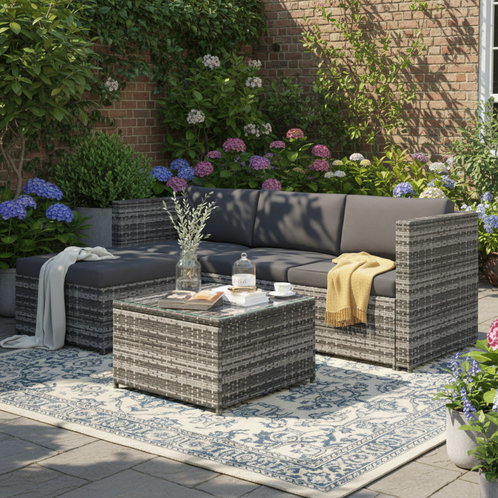 Polyrattan Lounge-sofagarnitur, Lounge-gartenmöbel, Ecksofa, Couchgarnitur Mit Sitz- Und Rückenkissen, Lounge-tisch Mit