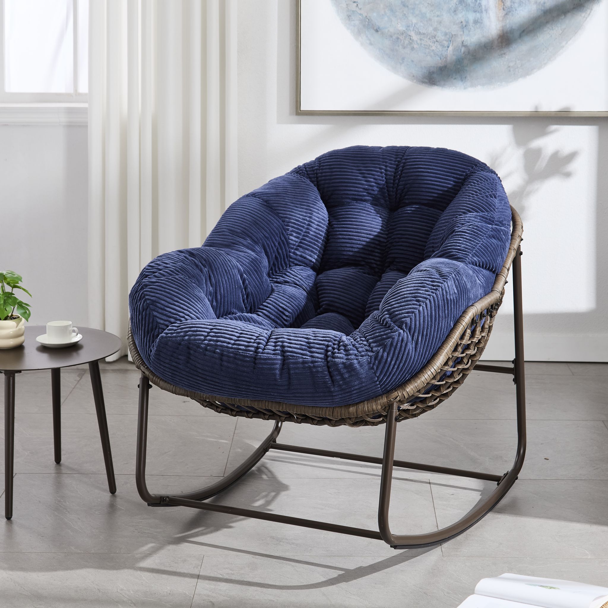 Rattan Schaukelstuhl, Polsterte Sitzschaukel Mit Lehne Für Vordereingang, Wohnzimmer, Patio, Garten
