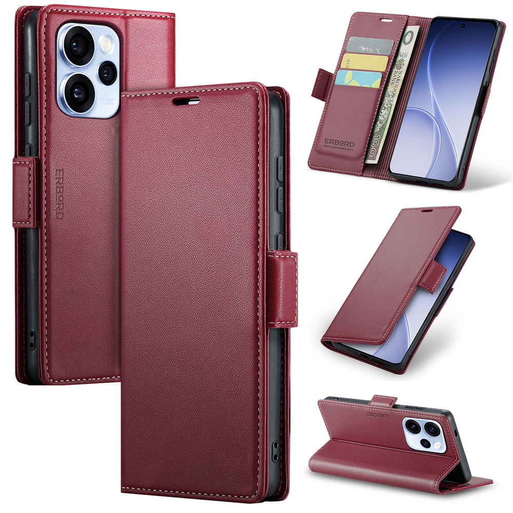 Oppo Reno 15 Pro 5g Hülle, Glänzendes Litschi, Klapphülle Mit Brieftaschenfunktion, Rot