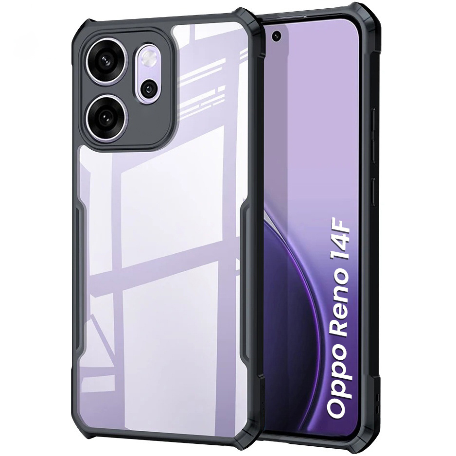 Schutzhülle Für Oppo Reno 14 F / 14 Fs, Stoßfest, Hybrid, Transparent Mit Schwarzem Rahmen