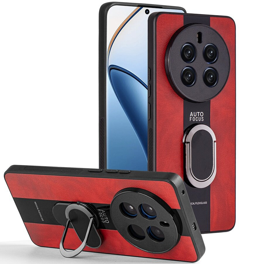 Realme 12 Pro 5g / 12 Pro+ 5g Leder-schutzhülle Mit Ring Und Ständer, Rot