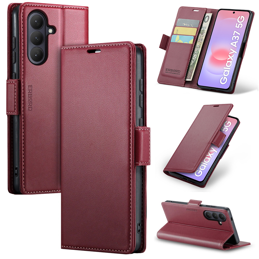 Samsung Galaxy A37 5g Hülle, Glänzendes Litschi, Klapphülle Mit Brieftaschenfunktion, Rot