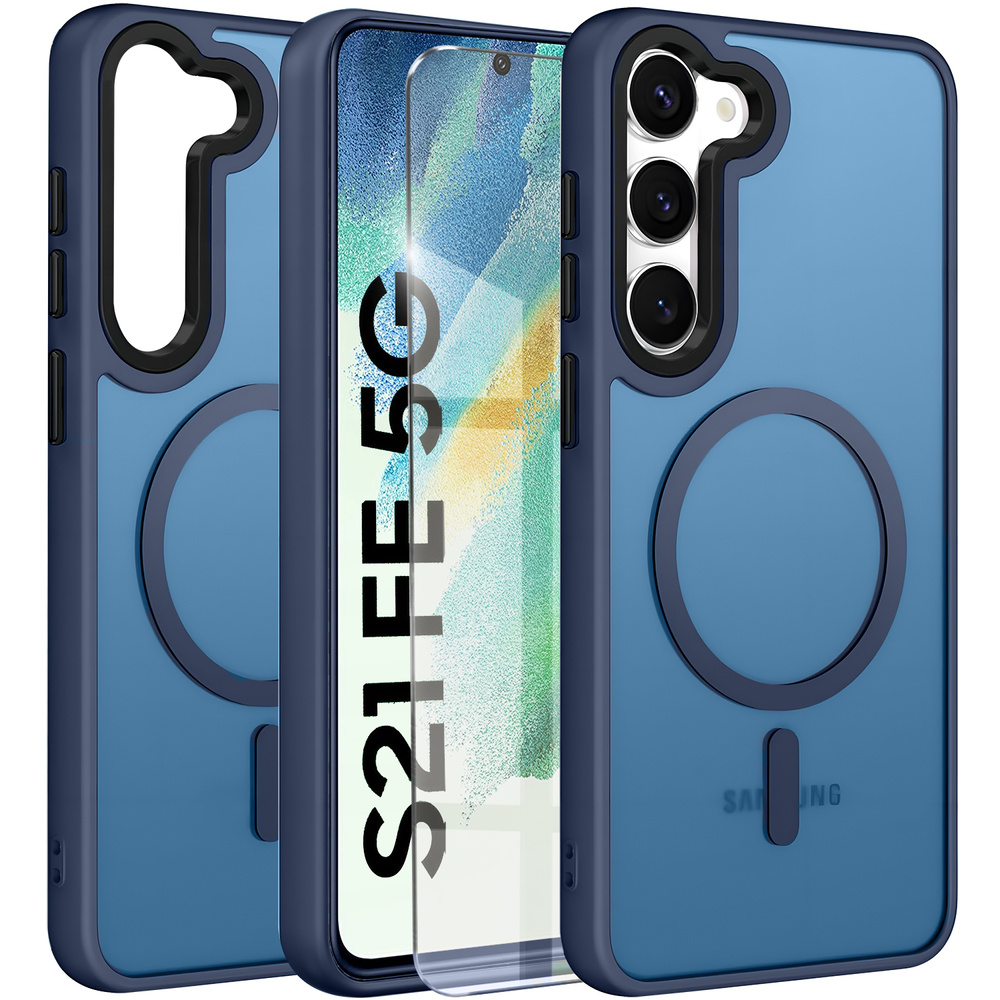 Samsung Galaxy S21 Fe Hülle, Für Magsafe, Matt, Marineblau + Displayschutzfolie Aus Glas