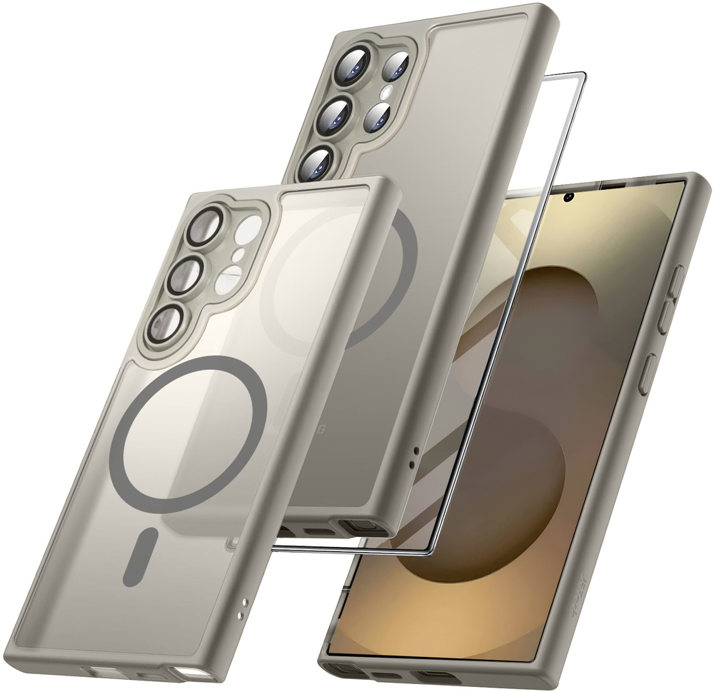 Samsung Galaxy S25 Ultra Hülle, Für Magsafe, Matt, Titangrau + Glas-displayschutzfolie
