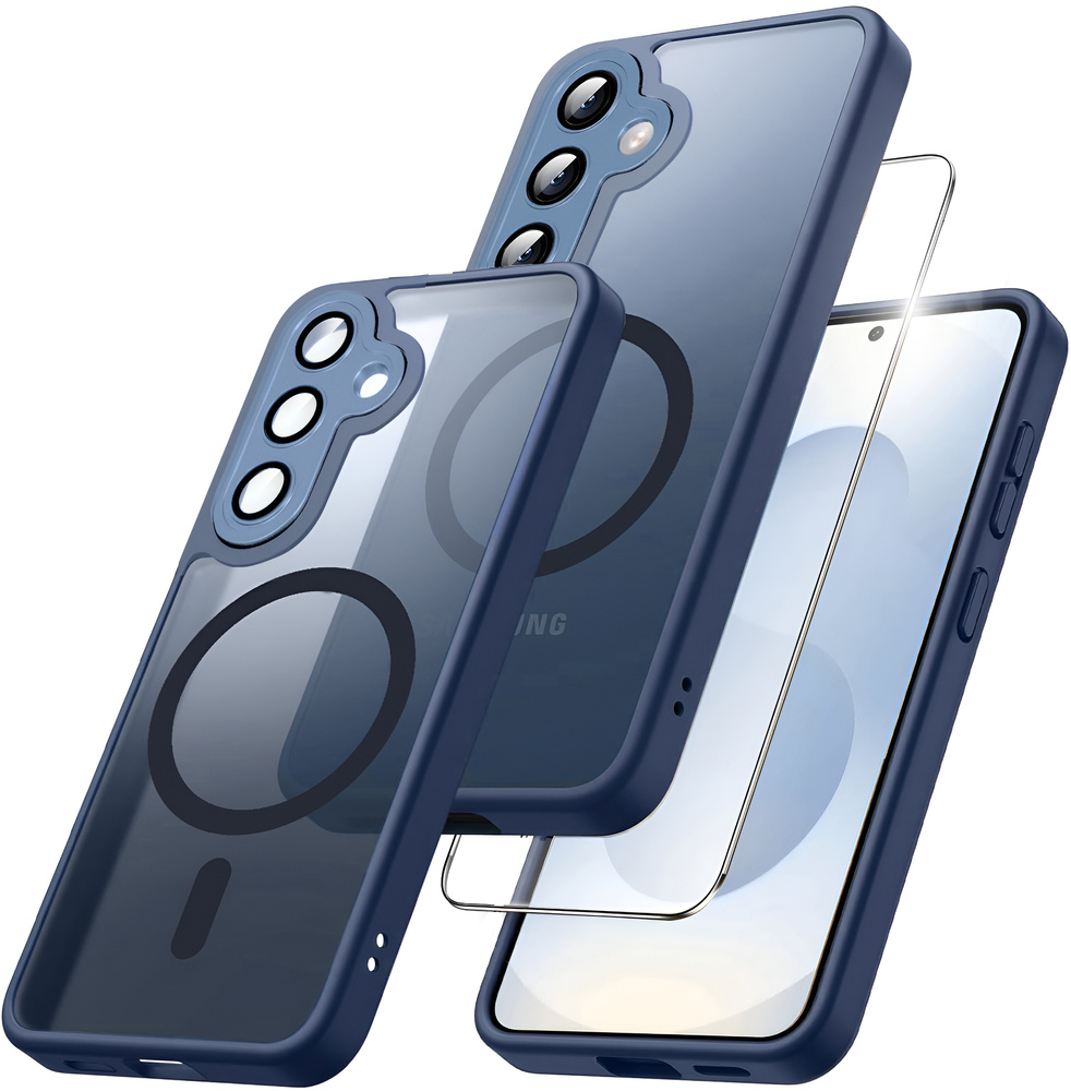 Samsung Galaxy S25+ Plus Hülle Für Magsafe, Matt, Marineblau + Displayschutzfolie Aus Glas