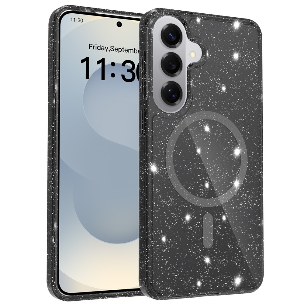 Samsung Galaxy S26 Plus Hülle, Magsafe-resistent, Glitzer, Transparent/schwarz