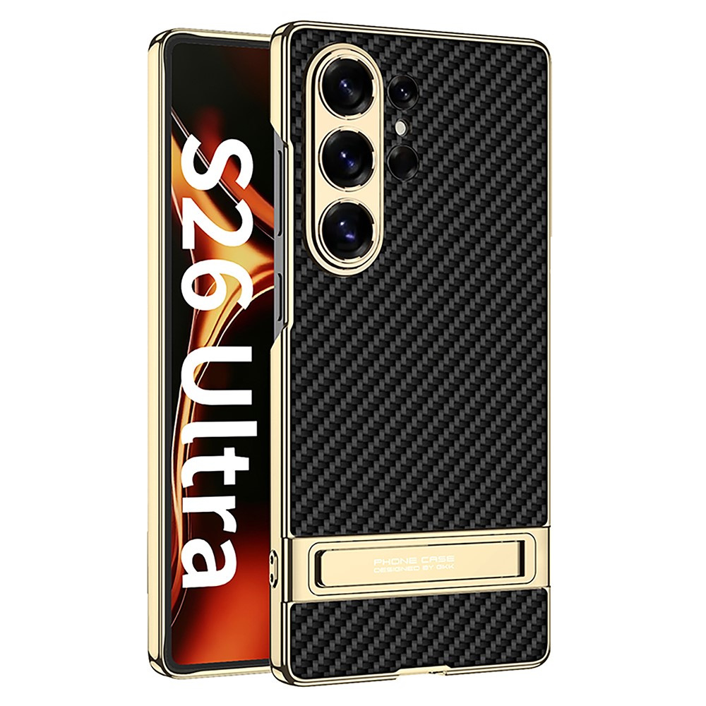 Schutzhülle Für Samsung Galaxy S26 Ultra, Electro Frame Leder, Mit Ständer, Carbonschwarz