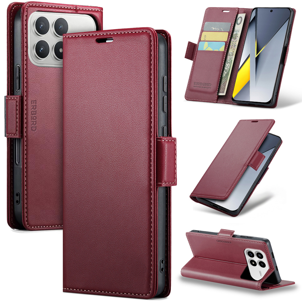 Xiaomi Poco F8 Pro Hülle, Glänzendes Litschi, Klapphülle Mit Brieftaschenfunktion, Rot