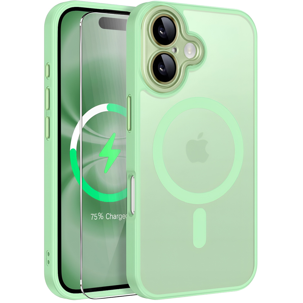 Iphone 16 Plus Hülle, Magsafe-kompatibel, Matte Hülle, Hellgrün + Displayschutzfolie
