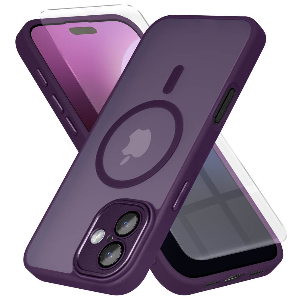 Iphone 16 Plus Hülle, Magsafe-kompatibel, Matte Hülle, Dunkelviolett + Displayschutzfolie