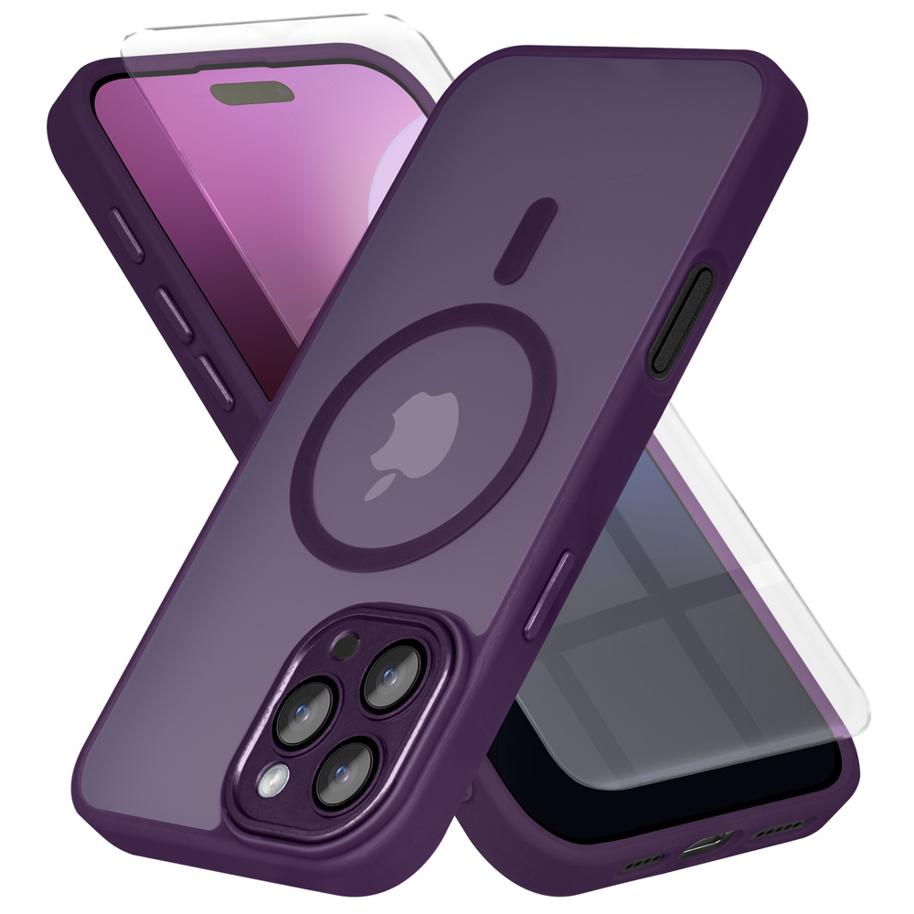 Iphone 16 Pro Max Hülle, Magsafe-kompatibel, Matt, Dunkelviolett + Displayschutzfolie