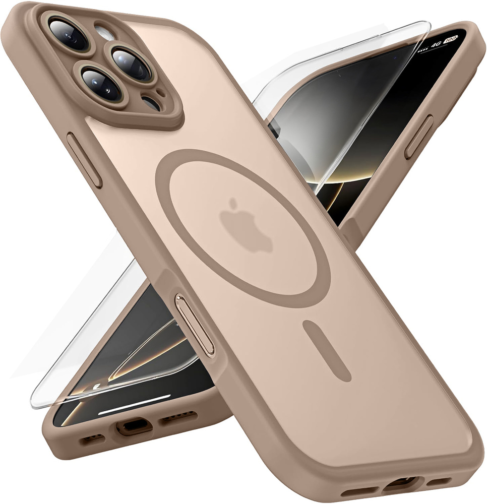 Hülle Für Iphone 16 Pro Max, Mit Magsafe, Matt-weiße Hülle In Wüsten-titan + Displayschutzfolie Aus Glas