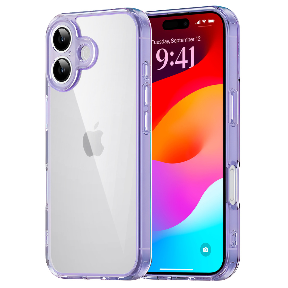Iphone 17 Hülle Mit Kameraschutz, Transparent Mit Violettem Rahmen