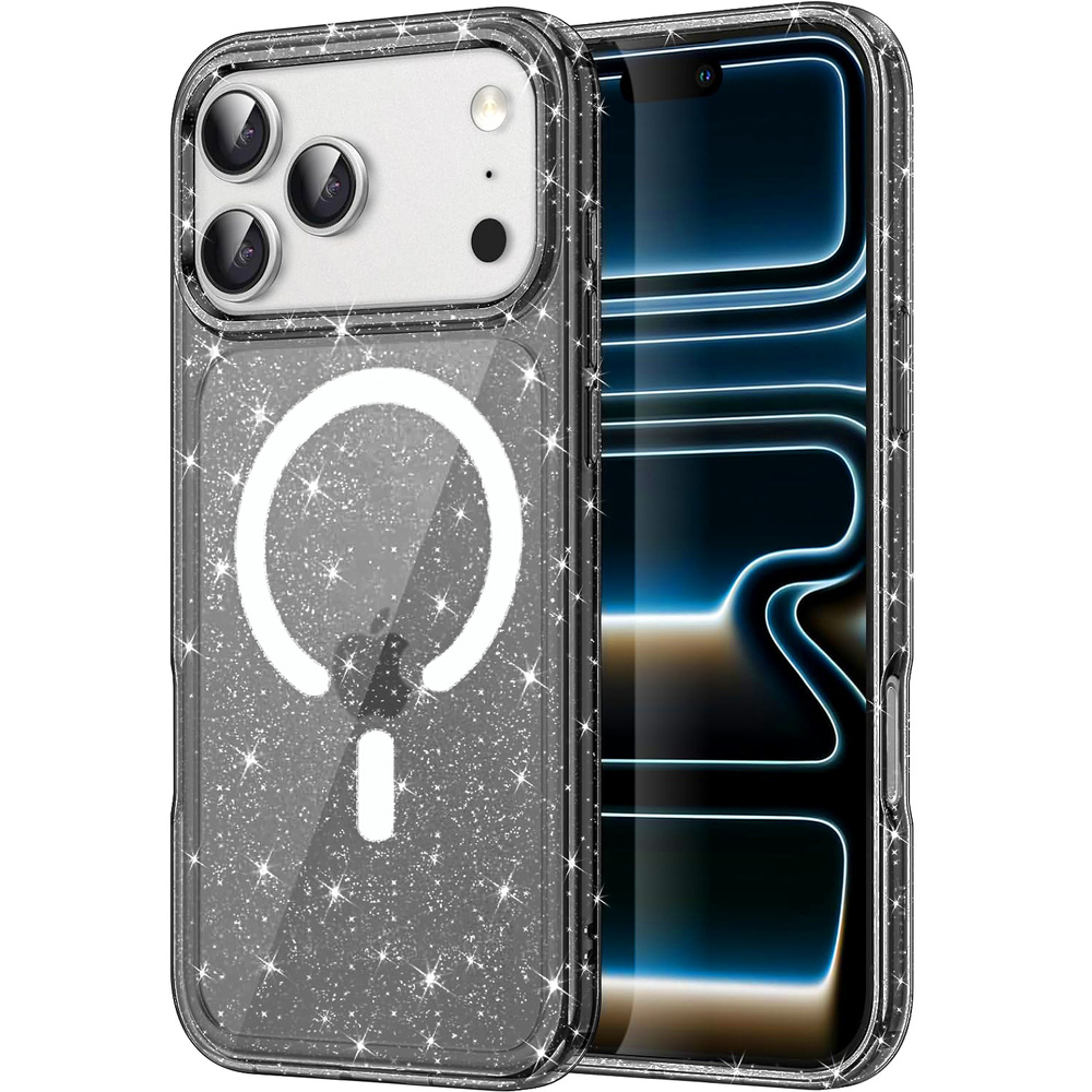 Iphone 17 Pro Hülle, Magsafe-kompatibel, Glitzer, Halbtransparent Schwarz