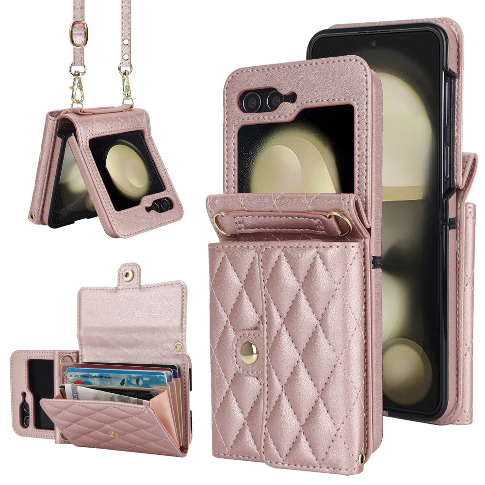 Lederhülle Mit Kartenfächern Für Samsung Galaxy Z Flip7 Fe / Z Flip6, Roségold