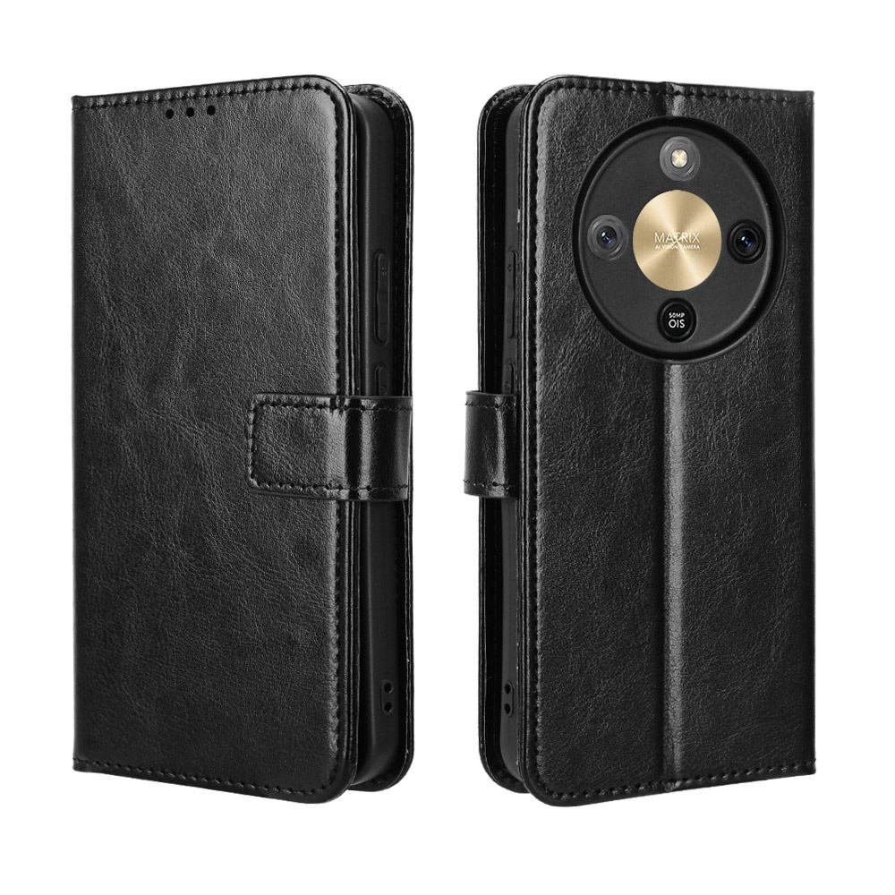 Honor Magic 8 Lite Flip Case, Crazy Horse Wallet, Schwarz