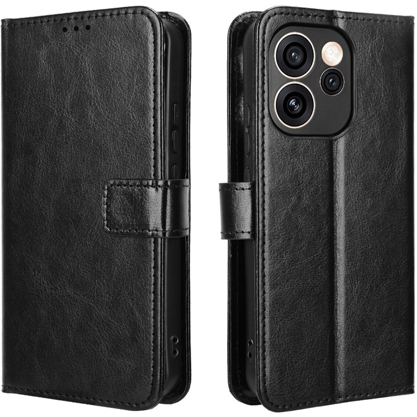 Klapphülle Für Oppo Reno 15 Pro, Crazy Horse Wallet, Schwarz