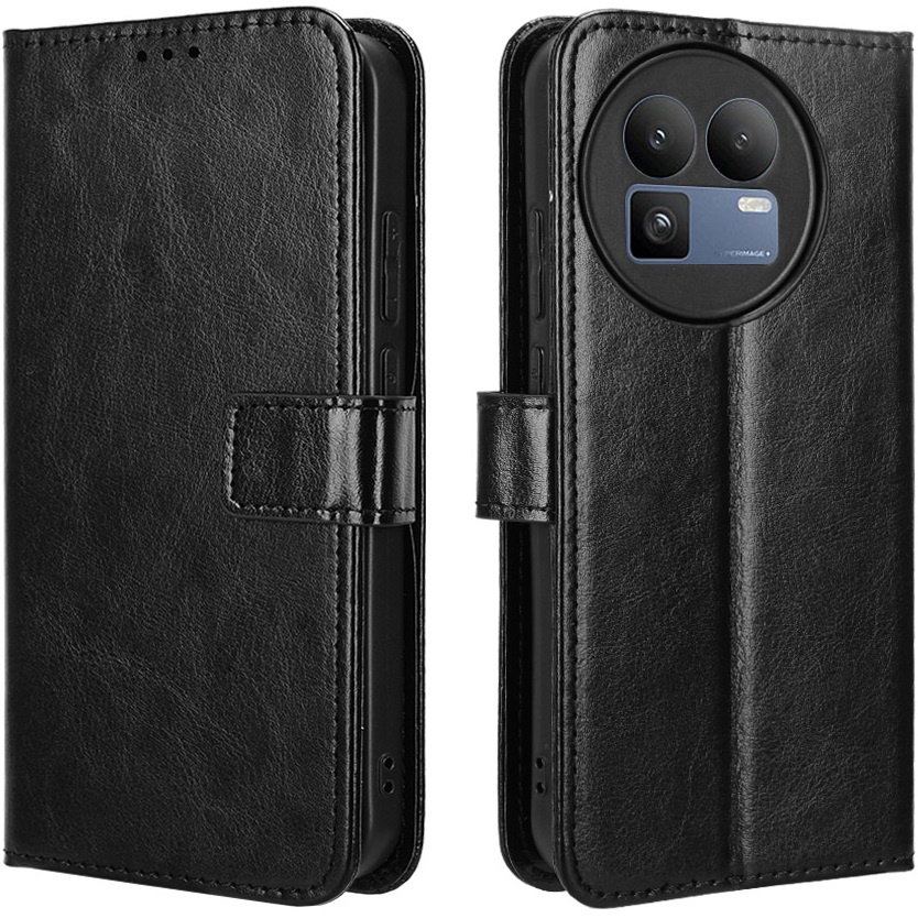 Realme Gt 8 Pro Crazy Horse Wallet Flip Case, Schwarz