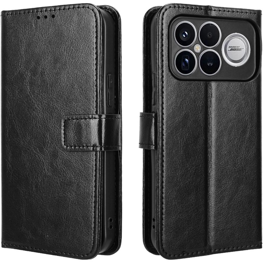 Flip-case Für Xiaomi Poco F8 Ultra, Crazy Horse Wallet, Schwarz