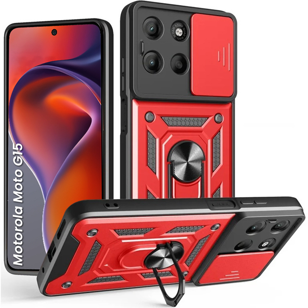 Gepanzerte Schutzhülle Für Motorola Moto G17 / G17 Power / G15 / G15 Power, Camshield Slide, Rot