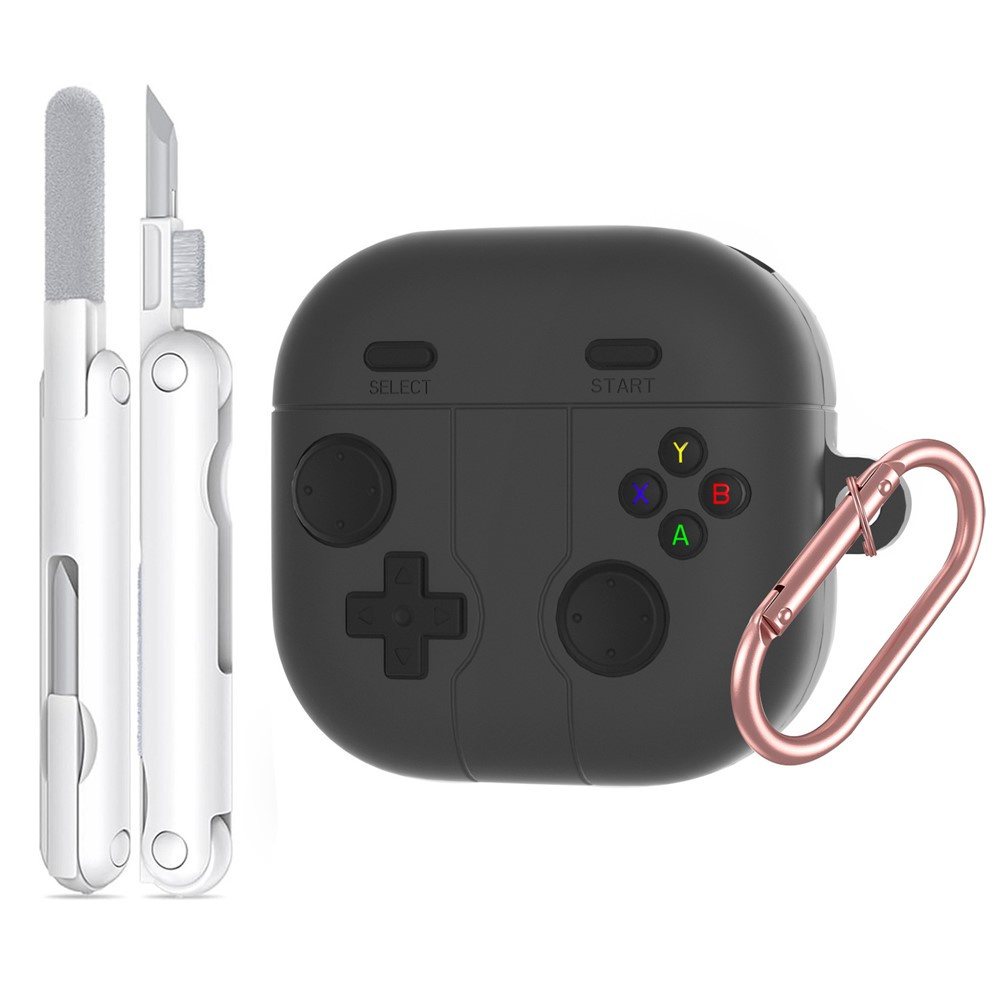 Samsung Galaxy Buds4 / Buds4 Pro Retro-gamepad-hülle Mit Karabiner Und Reinigungsset, Dunkelgrau