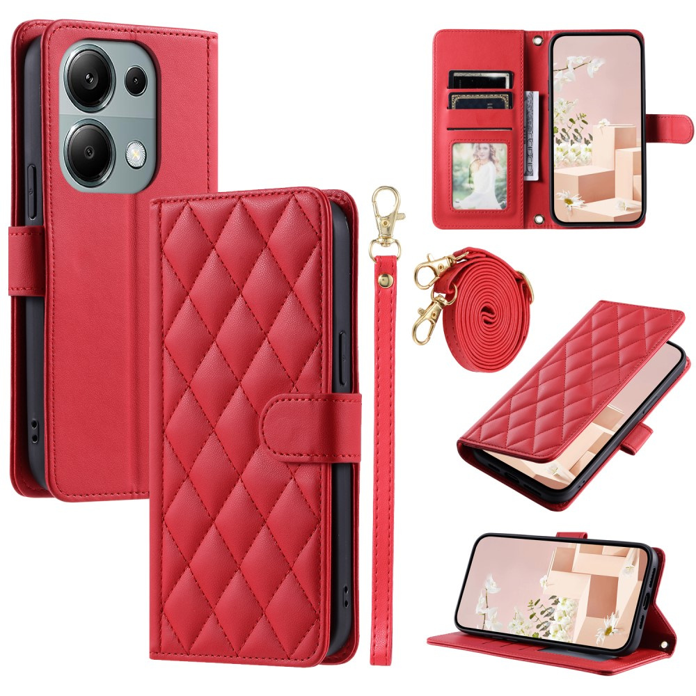 Klapphülle Für Xiaomi Redmi Note 13 Pro 4g / Poco M6 Pro 4g, Rautenmuster, Leder, Rot