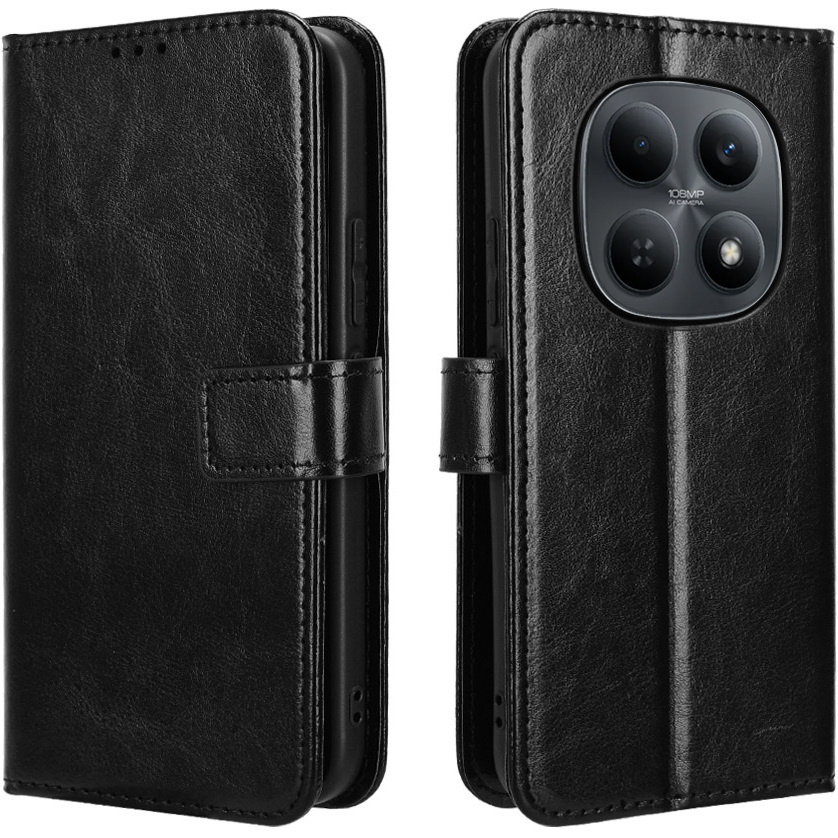 Klapphülle Für Xiaomi Redmi Note 15 5g / Poco M8 5g, Crazy Horse Wallet, Schwarz