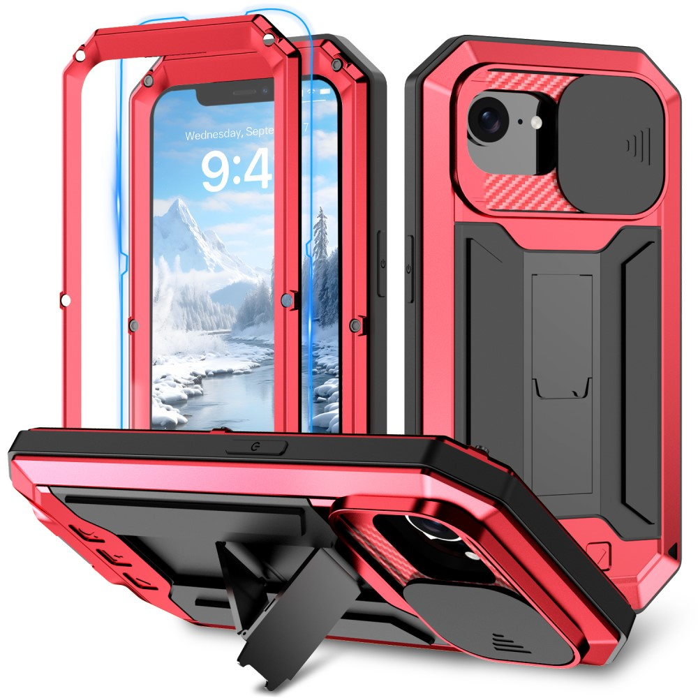 Gepanzertes Gehäuse Für Iphone 17e / 16e, R-just, Mit Beweglichem Kameraverschluss, Rot