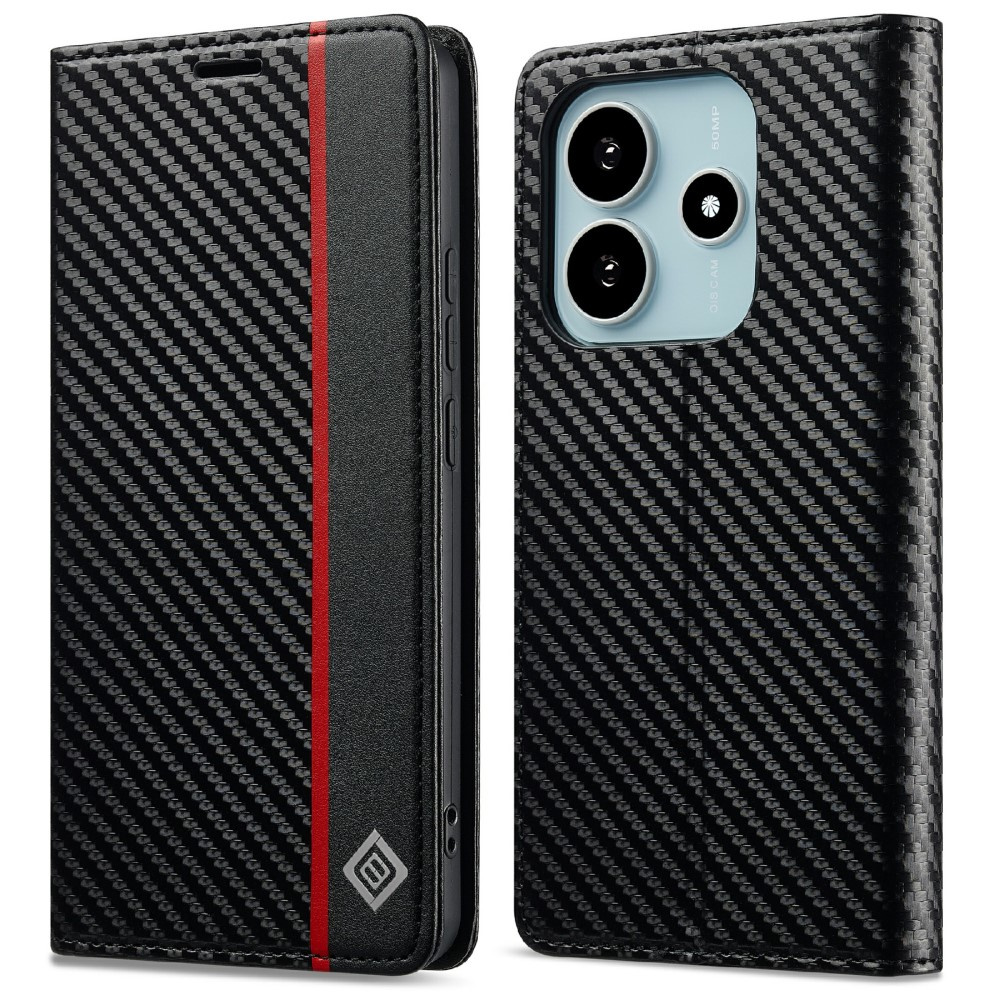 Lc.imeeke Brieftaschenhülle Mit Carbonfaser-textur Für Xiaomi Redmi Note 14 4g - Schwarz