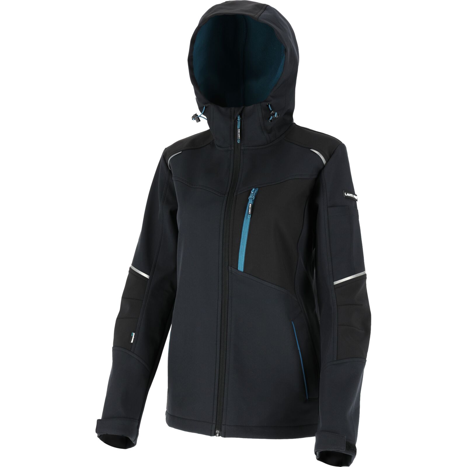 Softshelljacke Für Damen Mit Kapuze, Schwarz Und Türkis, Größe „s“, Ce-kennzeichnung, Lahti