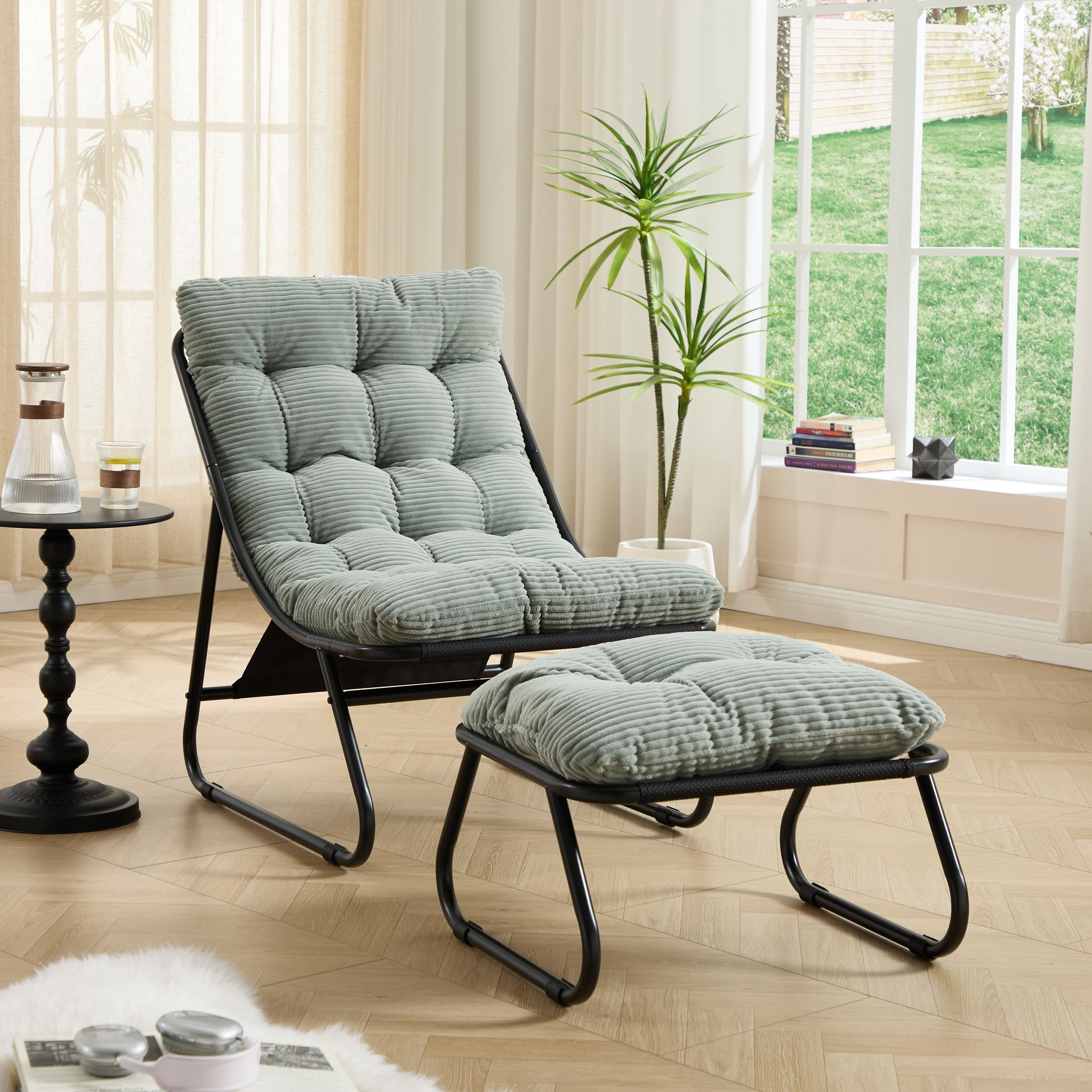 Terrassen-loungesessel Mit Hocker, Relaxsessel Mit Weichem Kissen Und Fußstütze, Für Wohnzimmer, Schlafzimmer