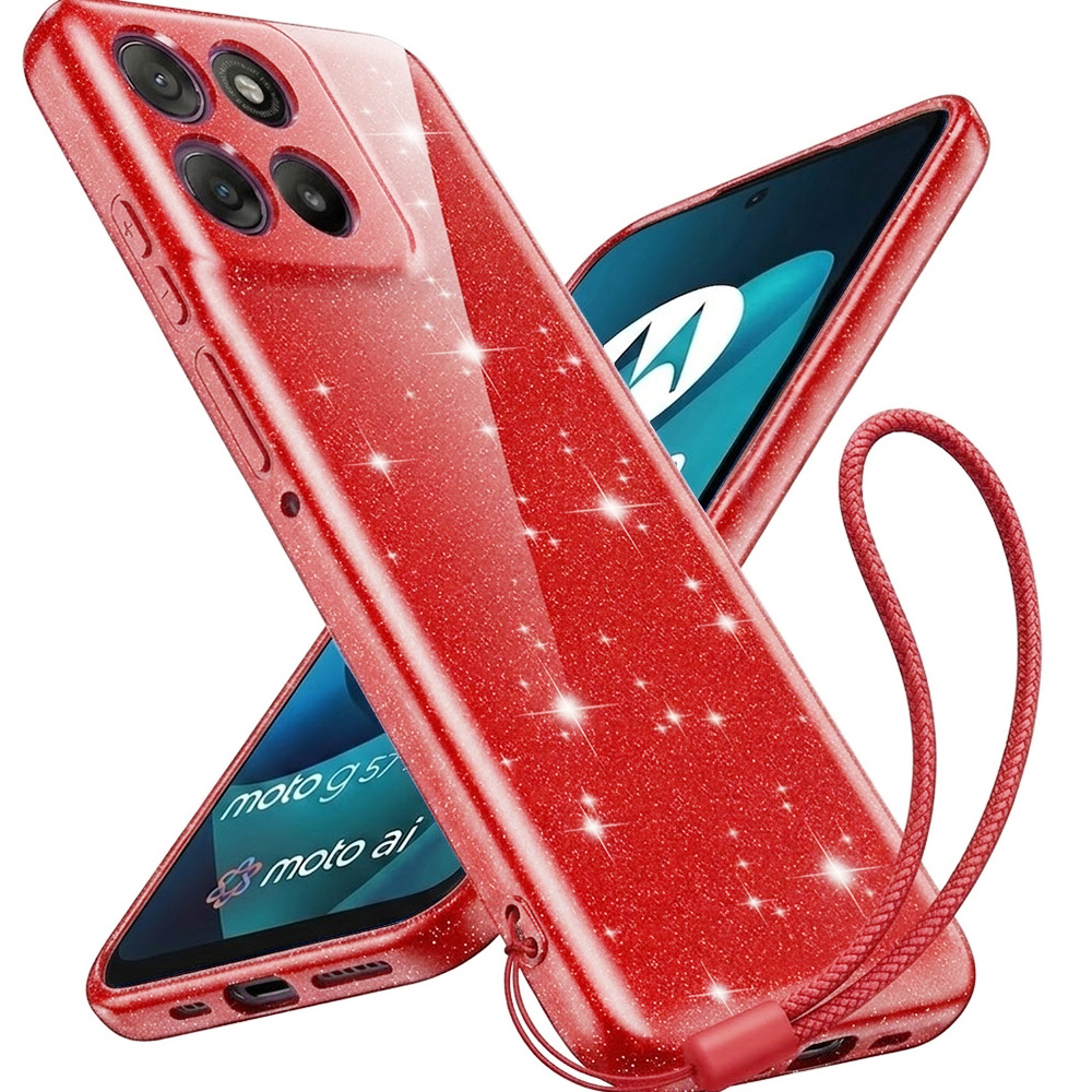 Schutzhülle Für Motorola Moto G57 Power, Mit Magsafe-funktion, Stoßfest, Glitzernd Rot