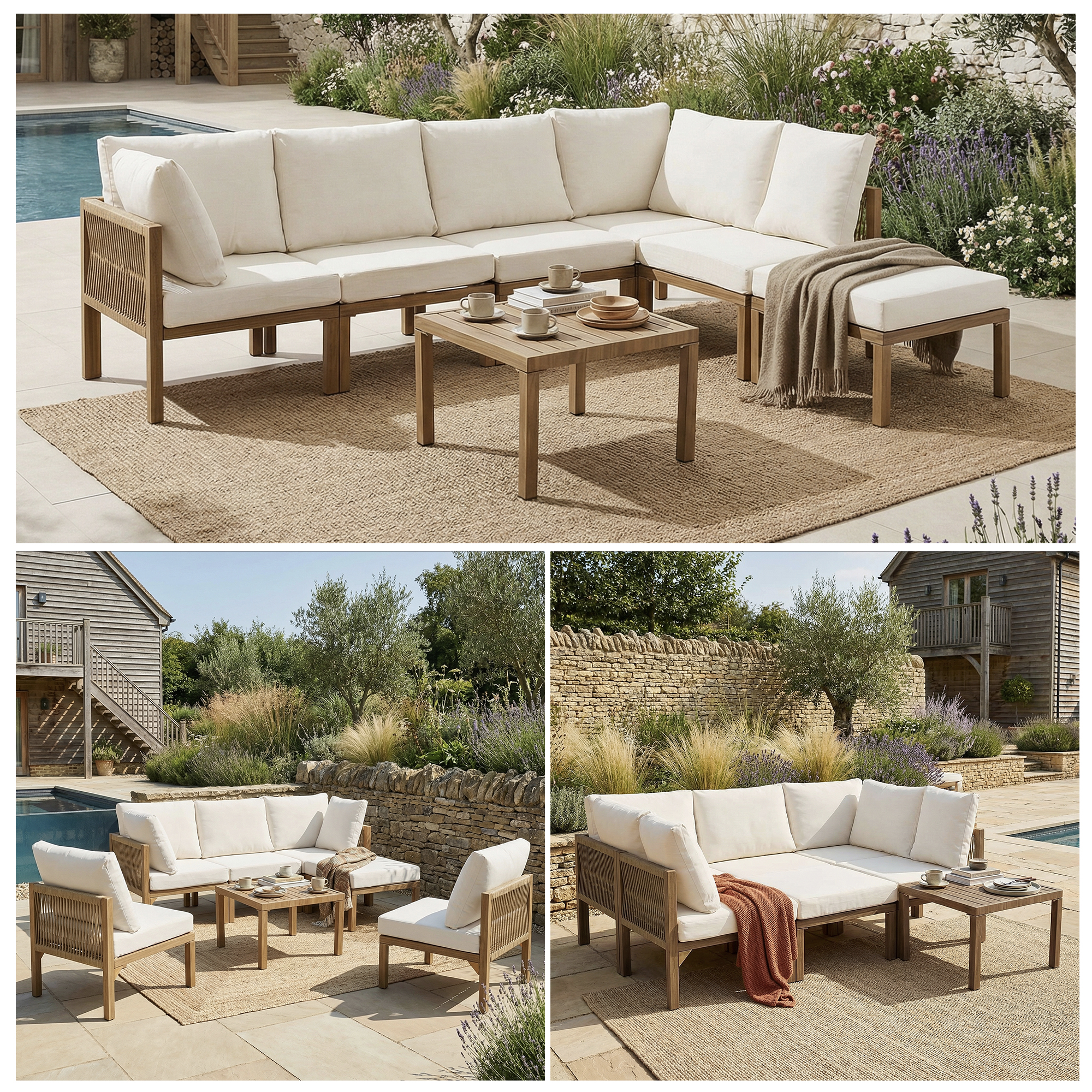 Garten-essgruppe, Gartenmöbel-set, Garten-loungesessel-set, Ecksofa, Relaxbett, Esstisch, Kann In Ein Liegebett