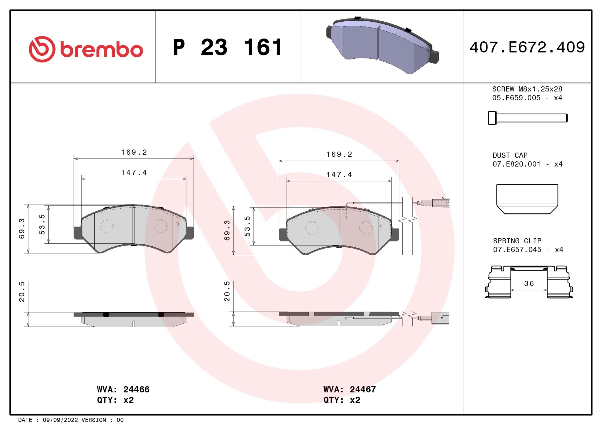 Br P 23 161 Brembo Bremsbeläge Vorne 2-sensoren