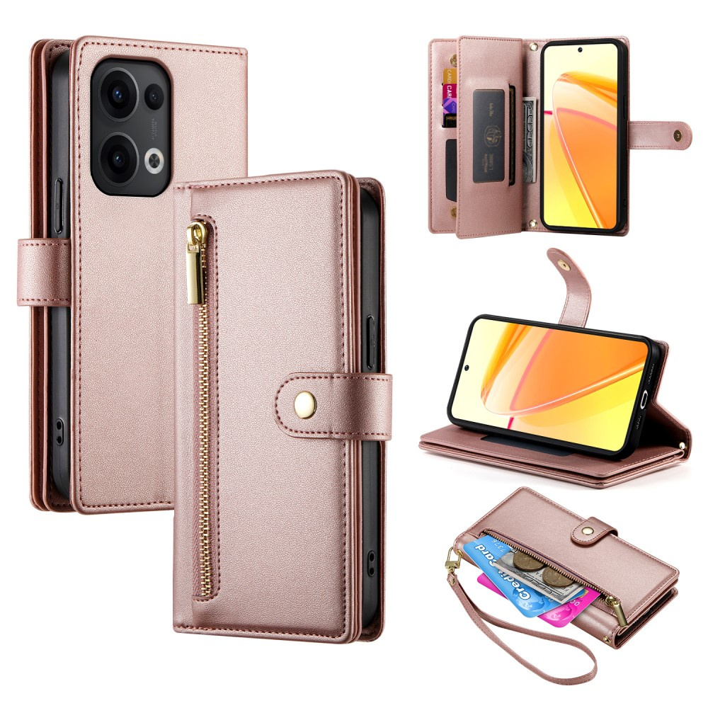Oppo Reno 13 5g Klapphülle, Brieftasche Mit Reißverschlussfach, Rosa