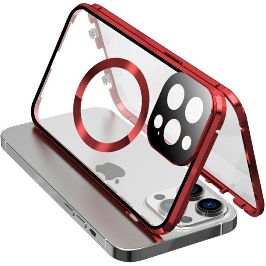 Magnetische Magsafe-hülle Mit Zwei Glasscheiben Für Iphone 15 Pro, Rot