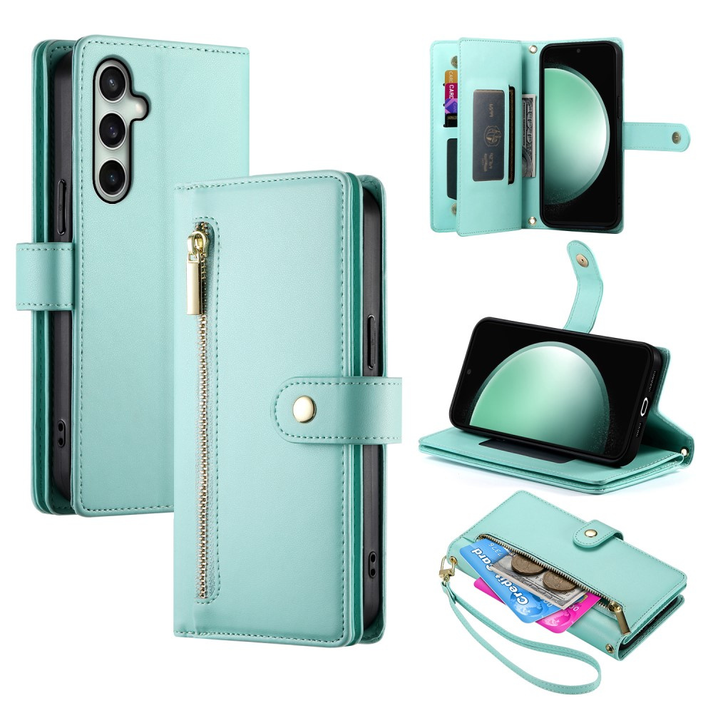 Samsung Galaxy S24 Fe Flip-hülle, Brieftaschenfach Mit Reißverschluss, Grün