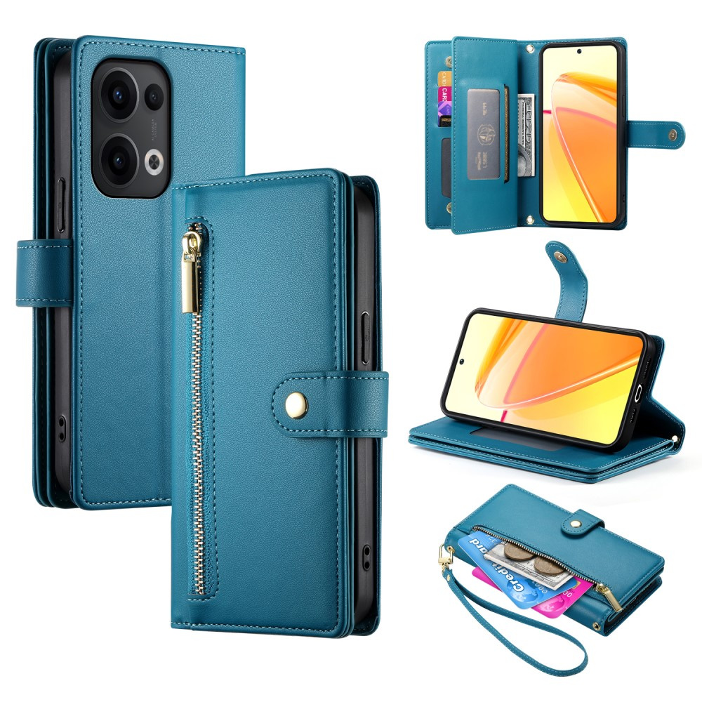 Oppo Reno 13 5g Klapphülle, Brieftasche Mit Reißverschlussfach, Blau