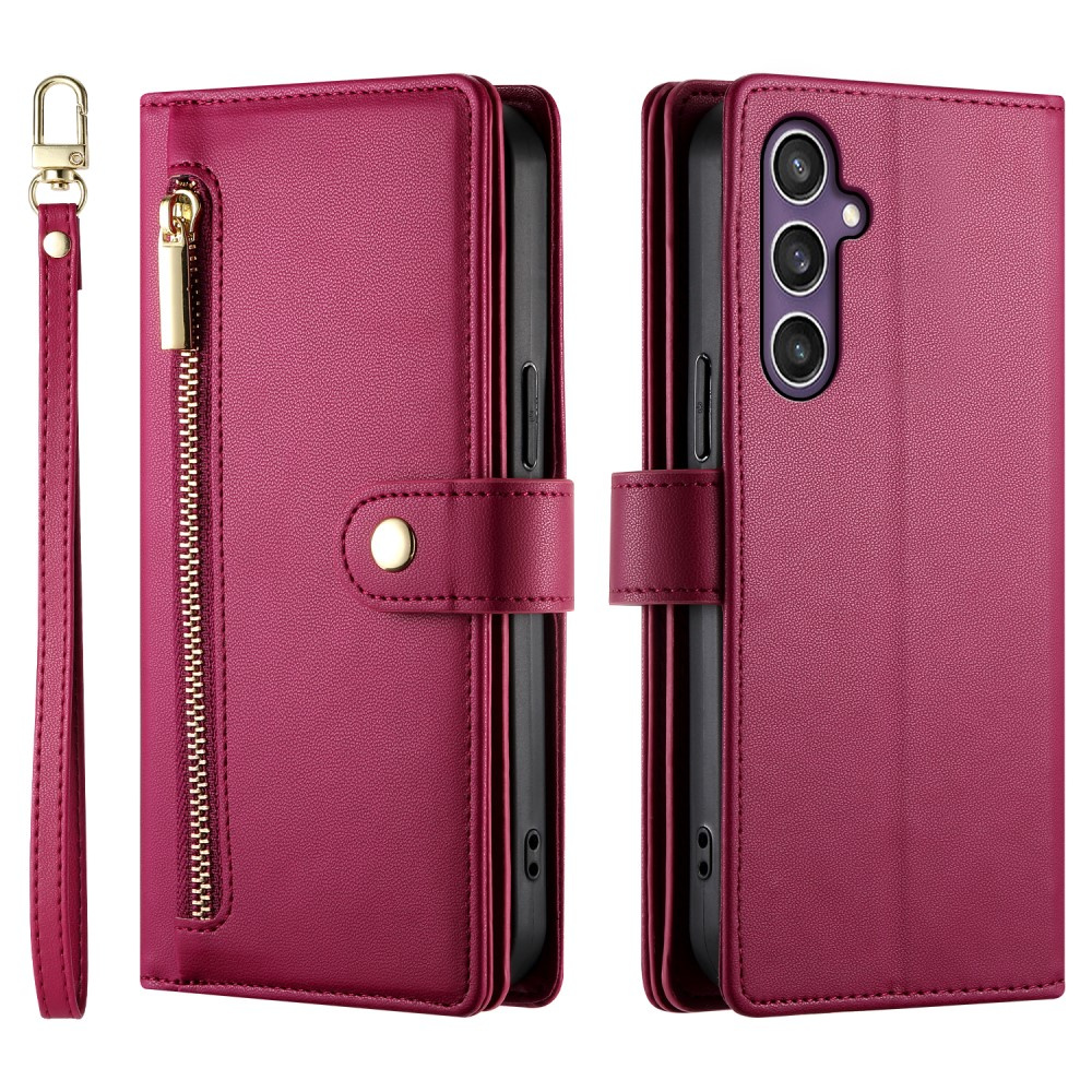 Samsung Galaxy S25 Klapphülle, Brieftaschenfach Mit Reißverschluss, Rot