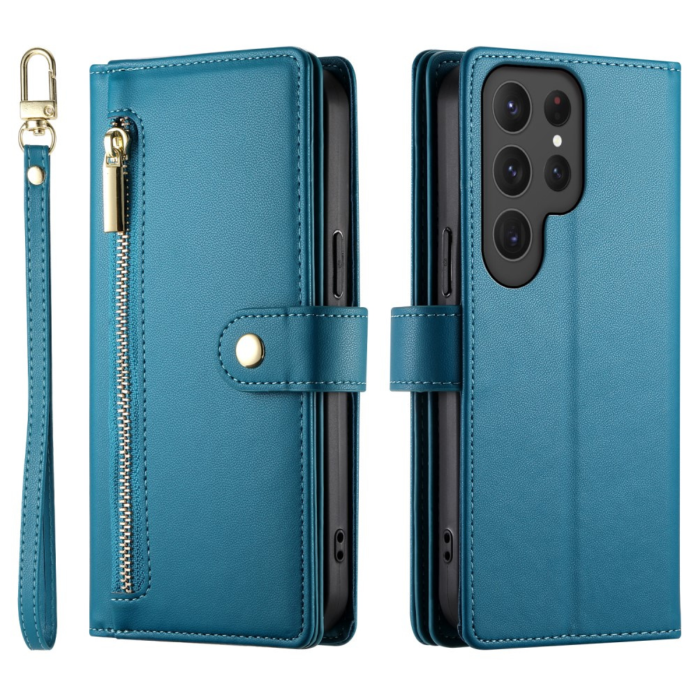 Samsung Galaxy S25 Ultra Flip-hülle, Brieftaschenfach Mit Reißverschluss, Blau