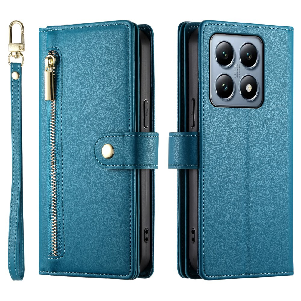 Klapphülle Für Xiaomi 14t Pro, Brieftaschenfach Mit Reißverschluss, Blau