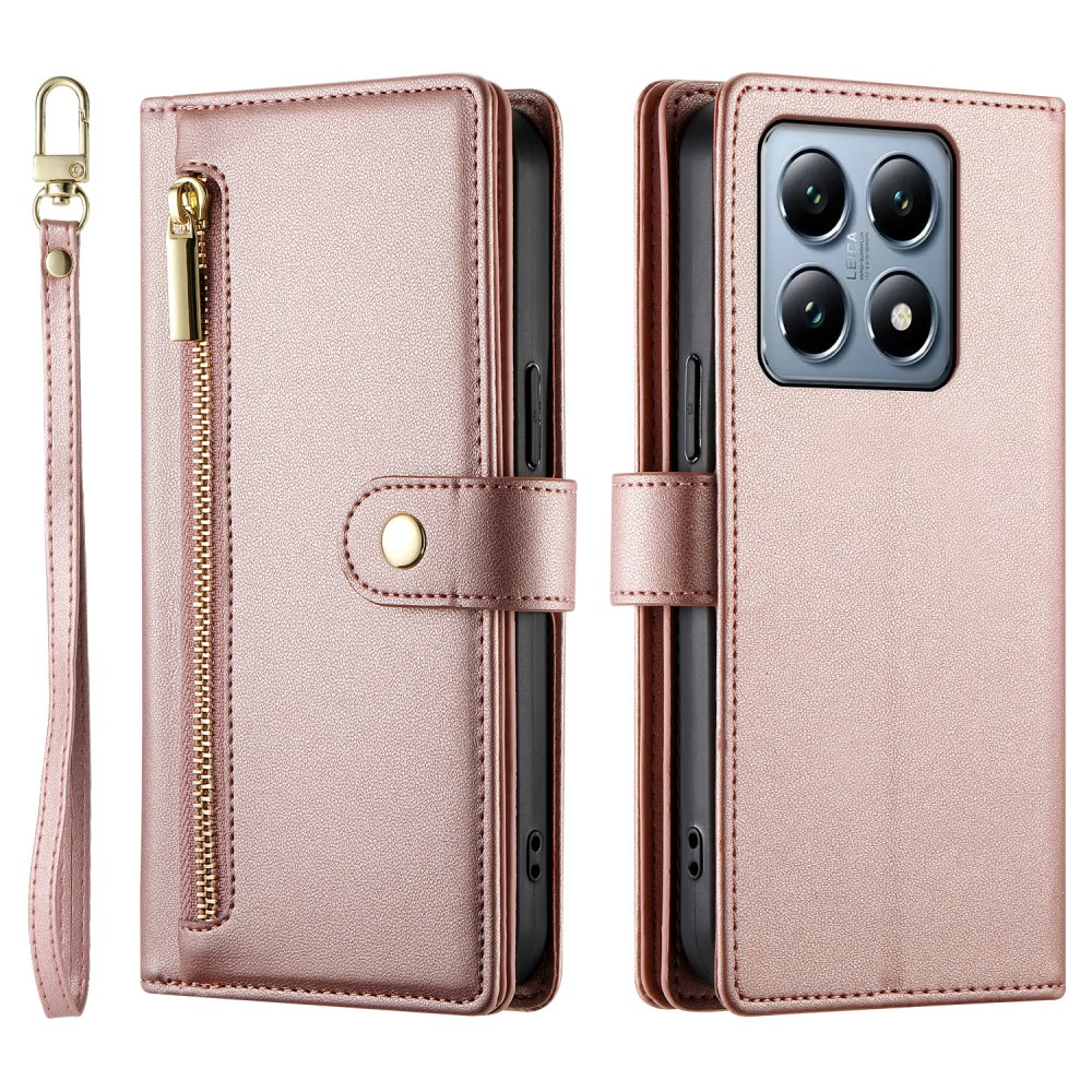 Klapphülle Für Xiaomi 14t Pro, Mit Reißverschlussfach Und Brieftaschenfunktion, Pink
