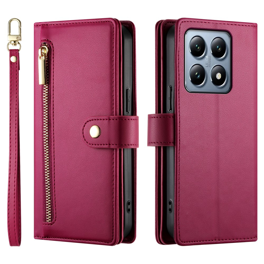 Klapphülle Für Xiaomi 14t Pro, Mit Reißverschlussfach, Rot