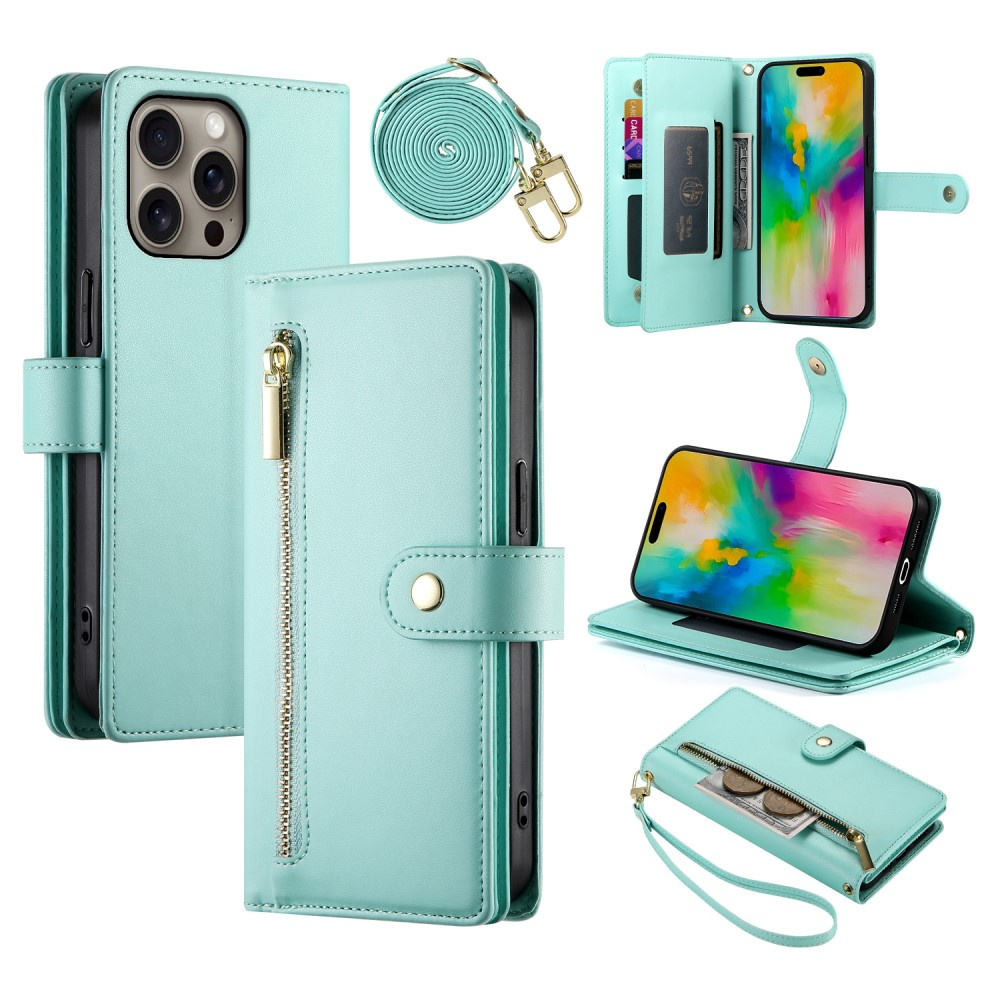 Iphone 16 Pro Max Klapphülle, Brieftaschenfach Mit Reißverschluss, Grün
