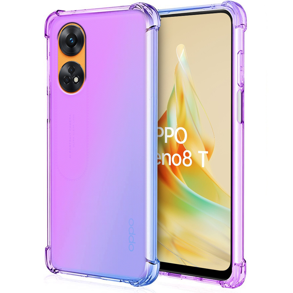 Oppo Reno8 T Farbverlauf-schutzhüllen-set, Lila/blau + Glas