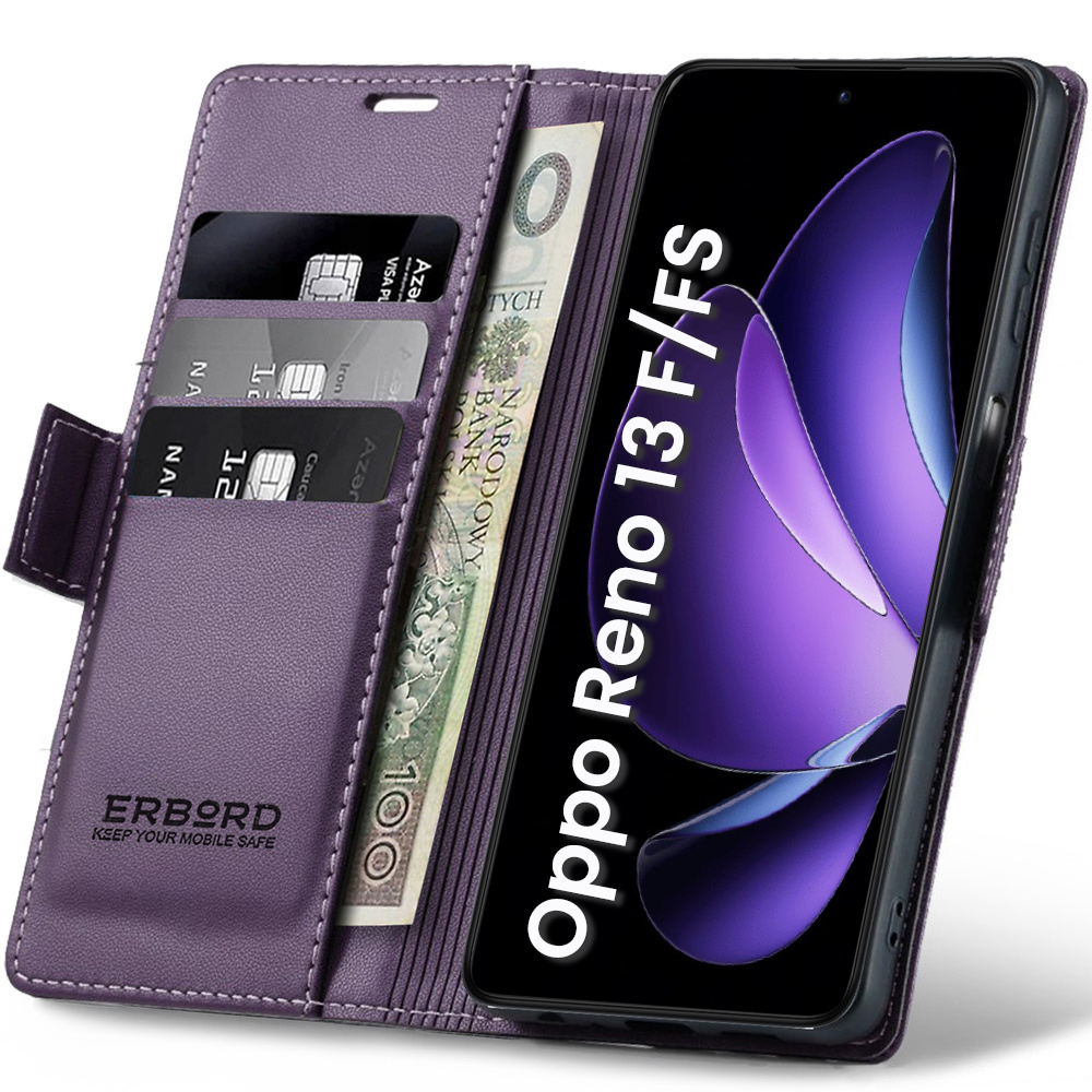 Oppo Reno 13f / Oppo Reno 13fs Hülle, Glänzende Litschi-klapphülle, Lila