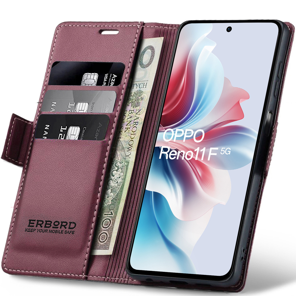 Oppo Reno 11f Hülle, Glänzendes Litschi, Klapphülle Mit Brieftaschenfunktion, Rot