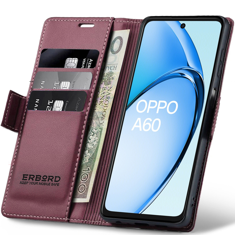 Oppo A60 Hülle, Glänzendes Litschi, Klapphülle, Rot