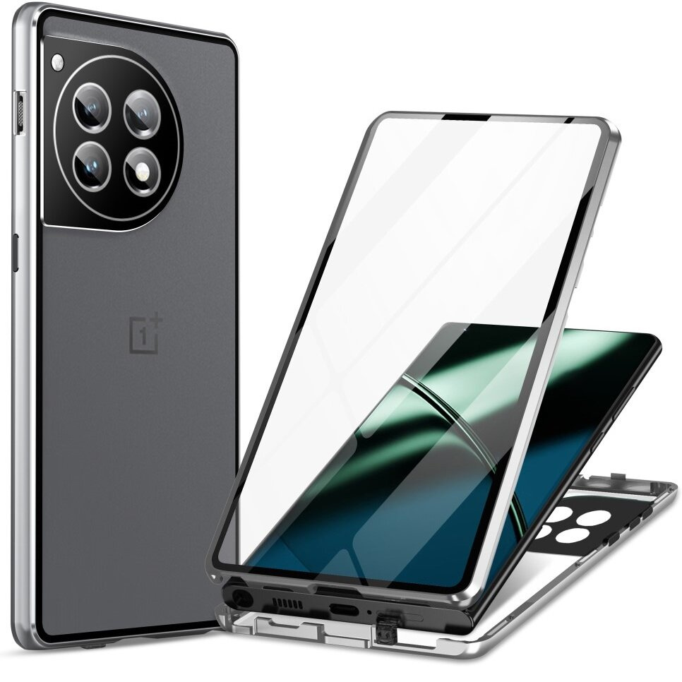 Schutzhülle Für Oneplus 12 5g, Magnetisches Dualglas, Silber